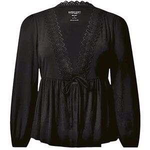 TORRID Super Soft Rib V-Neck Lace Trim Tie Front‎ Long Sleeve Top NWT